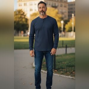 Brooks Brothers Ribbed Dark Blue Long Sleeve Henley